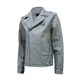 Men's Vintage-Style Biker Lapel-Collar Grey Lambskin Leather Jacket